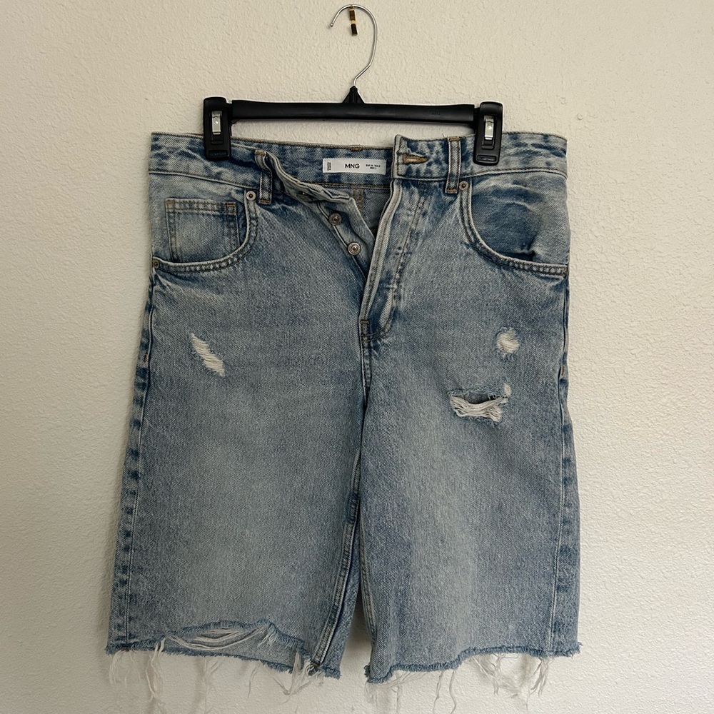 Mango Light Blue Distressed Jean Shorts